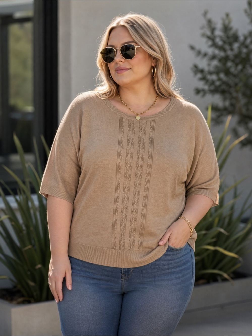 Melissa Paige 3X Camel Hair Tan Sweater Knit Tunic NWT Oversized Soft Luxe Top